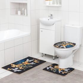 Набор ковриков для ванны и туалета Доляна «Бабочки», 3 шт: 50×80, 50×40, 40×43 см