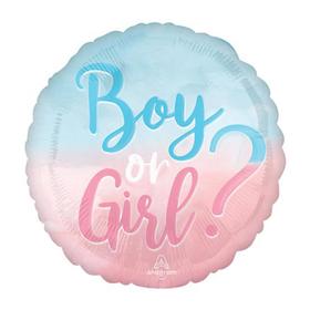 Шар фольгированный 18" «Мальчик или девочка?», круг, омбре, розово-голубой