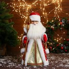 Дед Мороз "В красно-золотой шубе с узором, с посохом" двигается, 19х40 см - фото 1162831