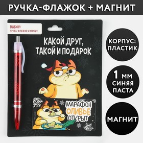 Набор: ручка-флажок и магнит «Какой друг, такой и подарок», синяя паста в Донецке