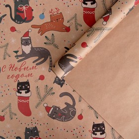 Бумага упаковочная крафтовая «Веселые котики», 50 × 70 см