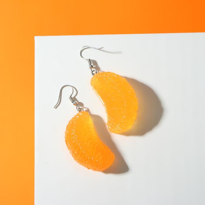 Серьги пластик "Вкусности" дольки мандарина, цвет оранжевый - фото 3512434