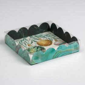 Коробка для кондитерских изделий с PVC крышкой «Бирюза», 13 × 13 × 3 см