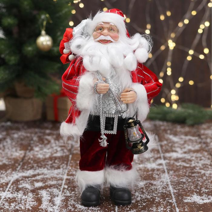Дед Мороз "В красной полосатой шубе, с подарками" 16х30 см - фото 799900968