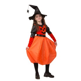 Карнавальный костюм «Тыквочка», платье, шляпа с пауком на цепочке, р. 34, рост 134 см