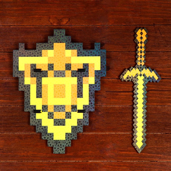 Набор деревянных сувениров "Золотое оружие" щит, меч - фото 2973671