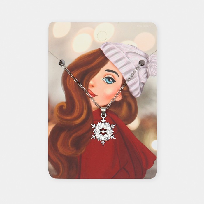 Кулон "Новогодний" девушка в шапке, снежинки, цвет серебро, 45 см - фото 3517431