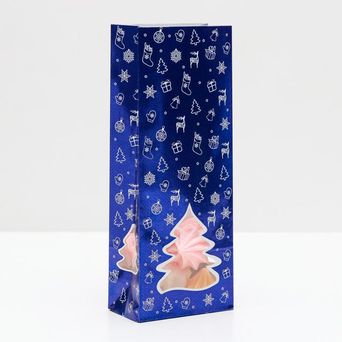 Пакет бумажный фасовочный "Ёлка", синий с окном, 10 х 6 х 26 см - фото 3010560
