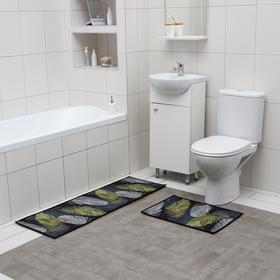 Набор ковриков для ванны и туалета Доляна «Перья», 2 шт: 40×60, 45×120 см