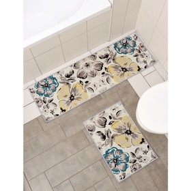 Набор ковриков для ванны и туалета Доляна «Цветы», 2 шт: 40×60, 45×120 см