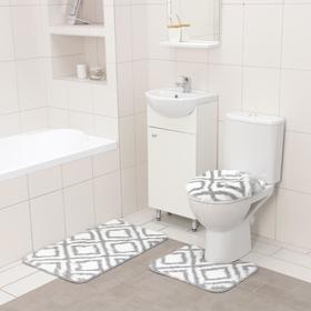 Набор ковриков для ванны и туалета Доляна «Пушистик», 3 шт: 50×80 см, 50×40 см, 31×43 см