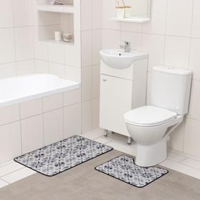 Набор ковриков для ванны и туалета Доляна «Плитка», 2 шт: 50×80 см, 50×40 см
