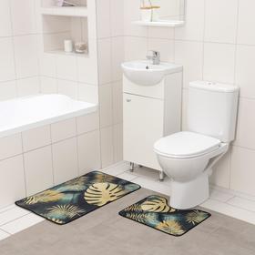 Набор ковриков для ванны и туалета Доляна «Тропический лес», 2 шт: 50×80 см, 50×40 см