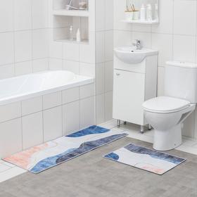 Набор ковриков для ванны и туалета Доляна «Образ», 2 шт: 45×120 см, 40×60 см, цвет сине-серый