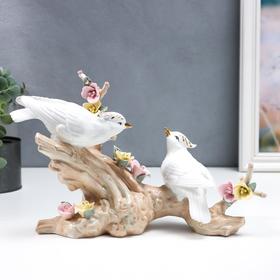 Сувенир керамика "Две птицы на коряге с цветами" 21 см