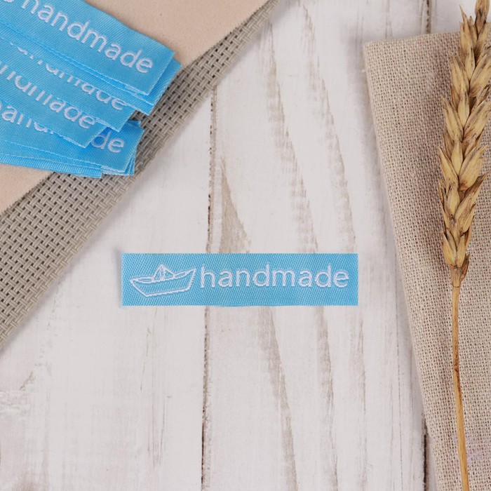 Набор нашивок «Handmade», 6 × 1,5 см, 10 шт, цвет голубой - фото 860407