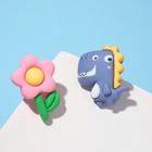 Серьги пластик "Вкусности" динозаврик и цветочек, цвет сине-розовый - фото 3526024