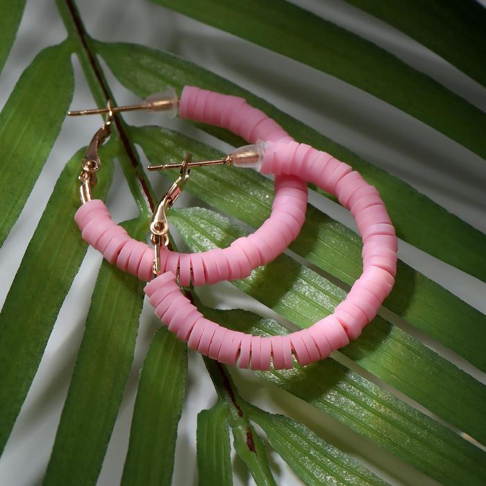 Серьги-кольца "Бисер", цвет розовый, d=3 - фото 3527317