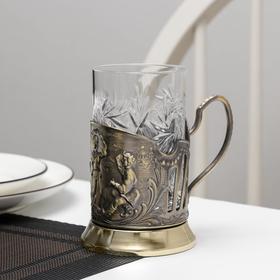 Набор для чая «Русские пляски», 2 шт: подстаканник, стакан, латунь
