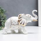 Сувенир керамика "Белый слон с попоной с кисточками" с золотом 17 см - фото 3073557