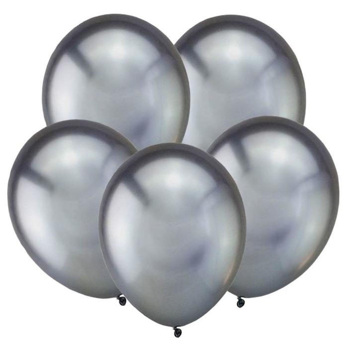 Шар латексный 12" «Зеркальные шары», хром, набор 5 шт., тёмное серебро