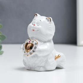 Сувенир керамика Кот толстячок с сердечком" стразы 10 см - фото 9132465