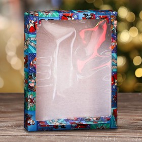 Коробка сборная крышка-дно с окном, "Pop-art улётный новый год", 26 х 21 х 4 см