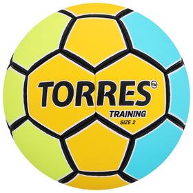 Мяч гандбольный TORRES Training, размер 2, ПУ, ручная сшивка, цвет жёлтый/голубой