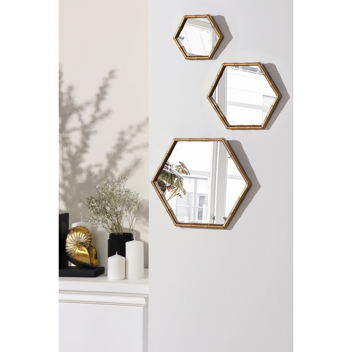 Набор настенных зеркал «Бамбук», зеркальная поверхность 26 × 30 /19,7 × 22,5 /13 × 15 см, цвет золотистый - фото 3099626
