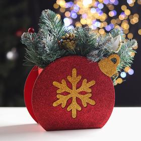 Ящик подарочный деревянный блестящий "Шар" снежинка, красный 18,8х9,8х15,5 см