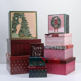 Набор подарочных коробок 10 в 1 «Happy new year», 10.2 × 10.2 × 6‒28.2 × 28.2 × 15 см