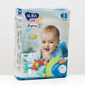 Подгузники одноразовые для детей Aura Baby 3/M 4-9 кг mega-pack 60шт КК/2