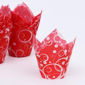 Форма бумажная "Тюльпан", красный с белыми кольцами, 5 х 8 см