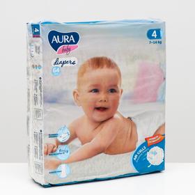 Подгузники одноразовые для детей Aura Baby 4/L 7-14 кг mega-pack 64шт