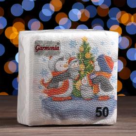 Новогодние салфетки бумажные Гармония цвета «Пингвинята», 24х24 см, 50 листов в Донецке