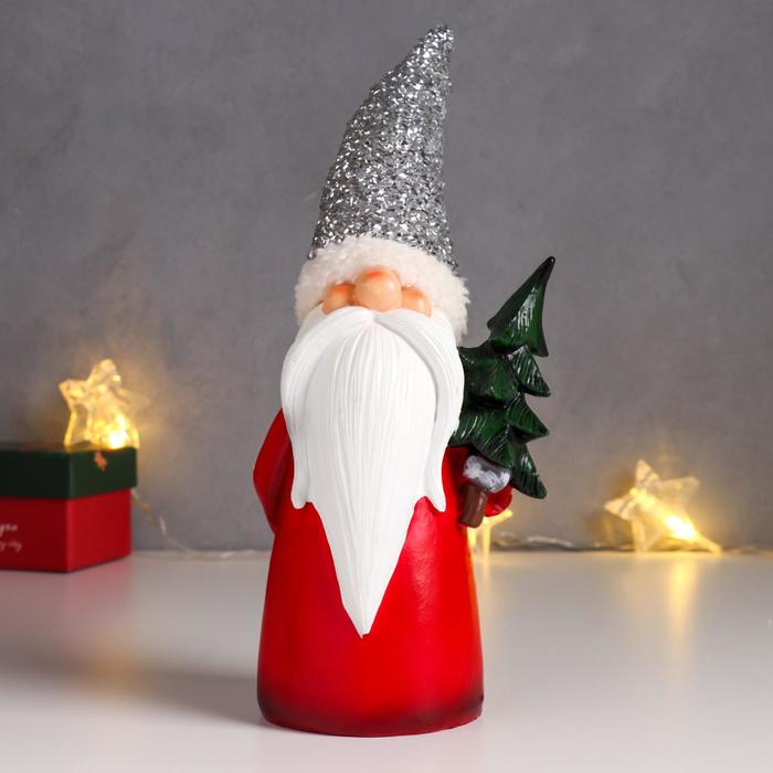 Сувенир полистоун "Дед Мороз в красной шубе, колпак-мишура, с ёлкой" 31х10,5х7 см - фото 8807279