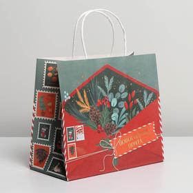 Пакет подарочный крафтовый «Новогодняя почта», 25 × 22 × 12 см