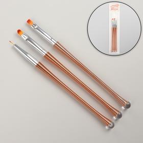 A set of brushes for extension and design of nails, 3 pcs, 16.5 cm, color rose gold. 
