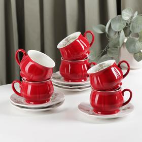 Сервиз чайный «Шишечки», чашка 200 мл, блюдце d=14,5 см, цвет красный