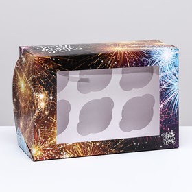 Упаковка на 6 капкейков с окном "Новый год", 25 х 17 х 10 см (5 шт)