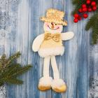 Мягкая игрушка "Снеговик в блестящем костюме, с бантиком" 9,5х30 см, бело-золотой - фото 107043064