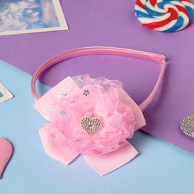 Ободок для волос "Июлия" сердце сверкание, 8х6 см, розовый в Донецке