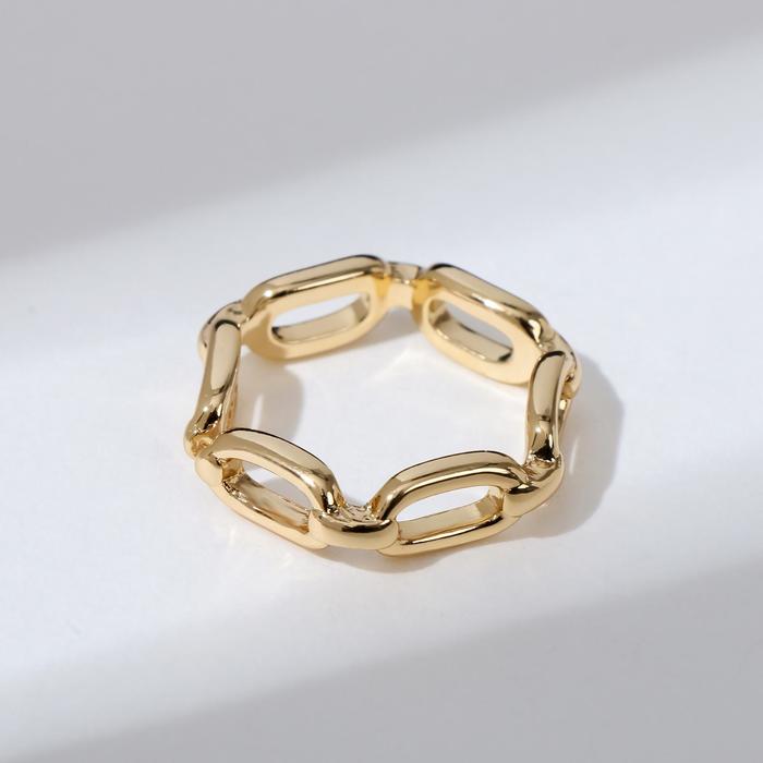 Кольцо "Цепь" прямоугольные звенья, цвет золото, безразмерное - фото 3563286