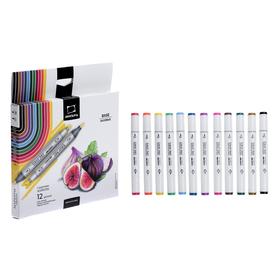 Набор художественных маркеров, «Малевичъ», Graf'Art Brush, 12 цветов, двусторонние, спиртовая основа