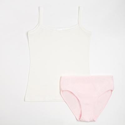 Комплект (майка, трусы) для девочки, цвет молочный/розовый, рост 134-140 см