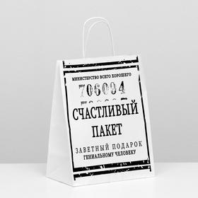 Пакет подарочный с приколами, крафт «Счастливый пакет», белый, 24 х 11 х 32 см 7161770