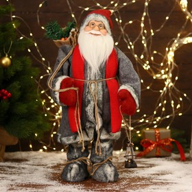 Дед Мороз "В красно-серой шубке и варежках" двигается, 17х45 см