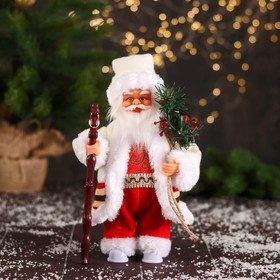 Дед Мороз "В костюмчике с орнаментом, с посохом" двигается, 11х25 см