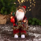 Дед Мороз "В меховом красном костюмчике, с мешком" двигается, 11х30 см - фото 800070623