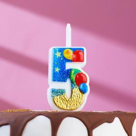 Свеча в торт "Воздушные шарики", цифра "5", 12 см